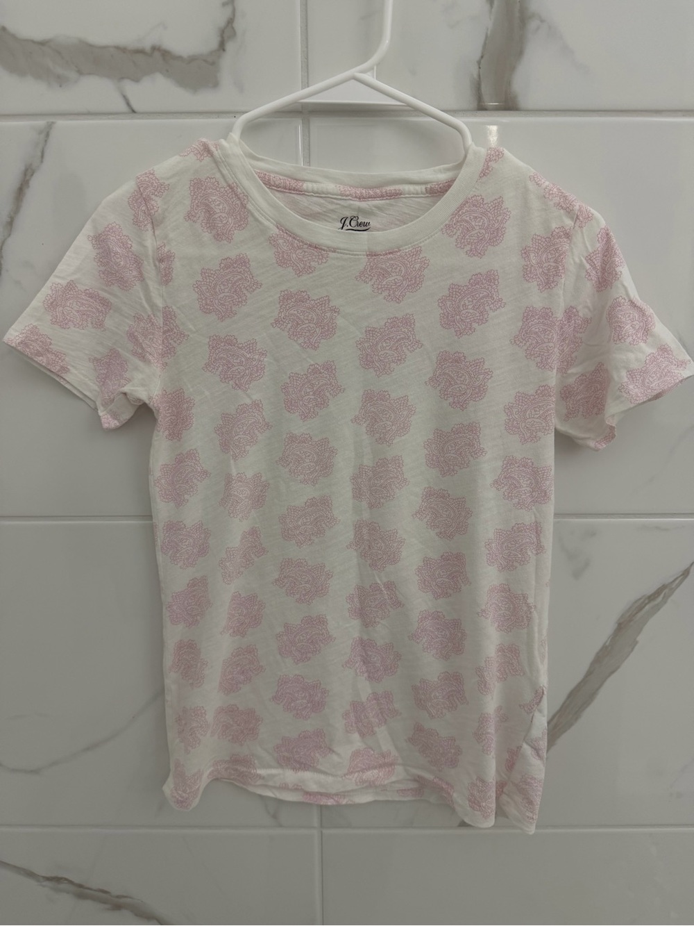 J. Crew Women’s White Tee with Pink Floral Pattern